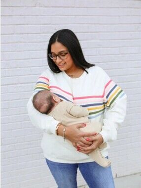Grey Cotton Movemama Six Stripe Invisable Zip Breastfeeding Sweatshirt